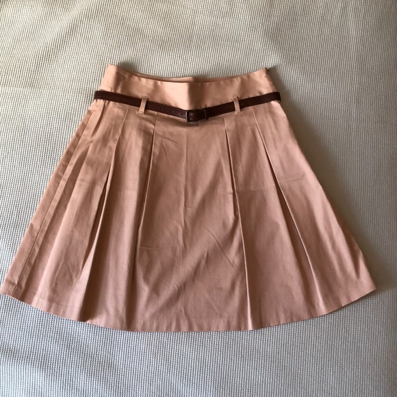 Zara Beige A line Pleated Skirt w/ Belt - Picture 1 of 3
